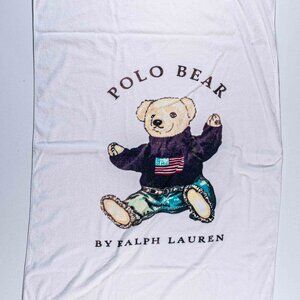 VTG Polo Ralph Lauren Sitting Bear Beach Towel 90s USA Made Flag Sweater 62x34